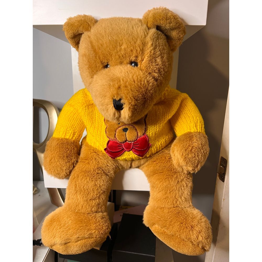 TB Trading Company Teddy Bear Plush Toy with Yellow Knit Sweater‎ and Red Bow